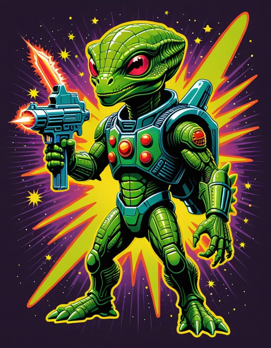 Neon Reptilian Alien Blister Pack in 80s Toy Box Style