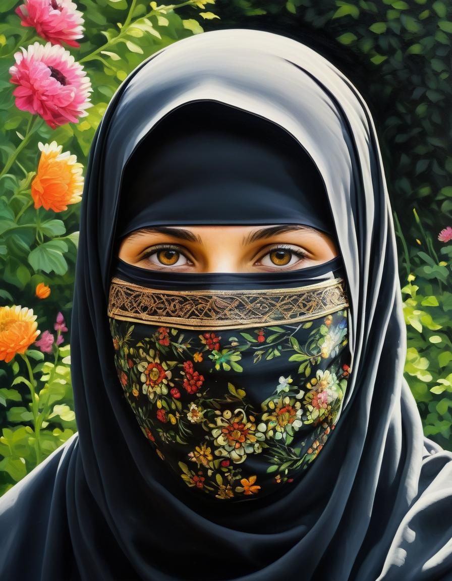 Oil Portrait of a Niqabi in a Garden
