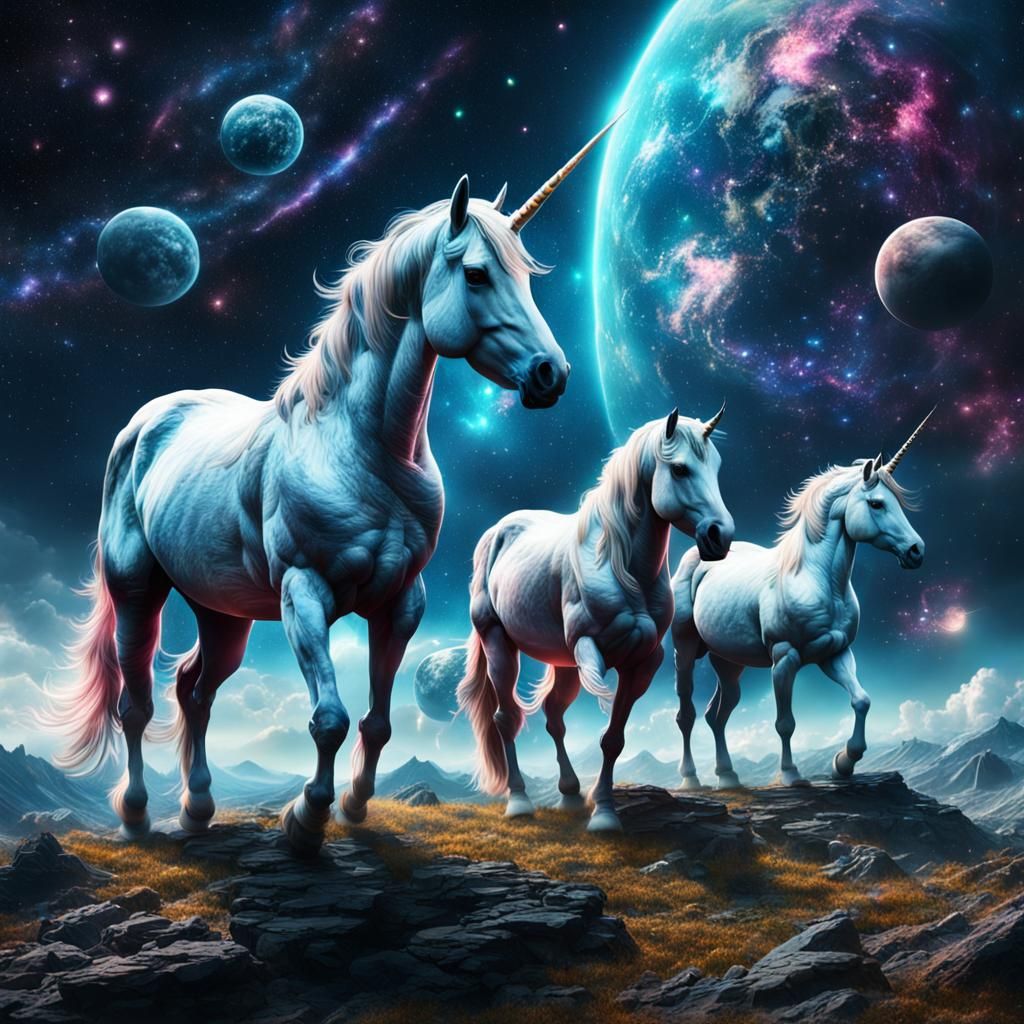 Galaxy Unicorns Roaming the Universe: Digital Matte Painting