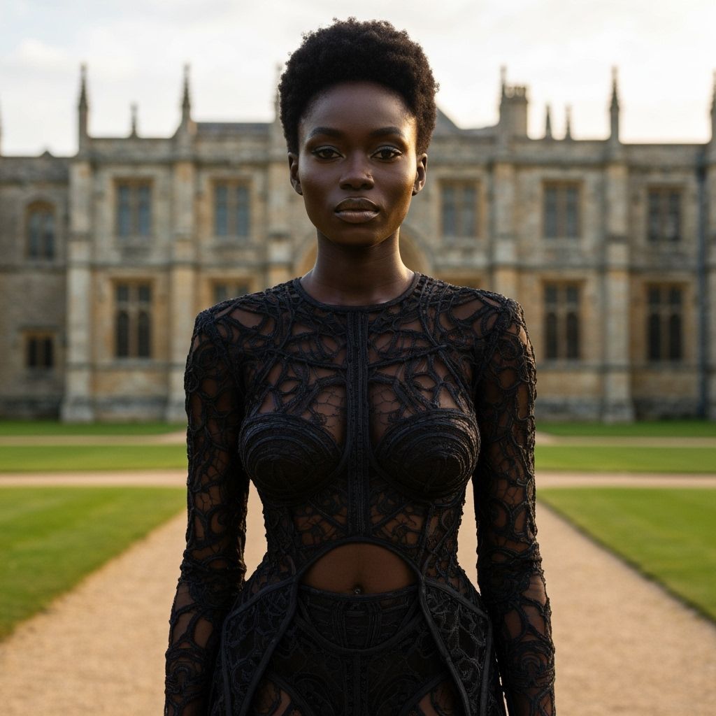 Elegant Black Woman in Avant-Garde Fashion at Forde Abbey