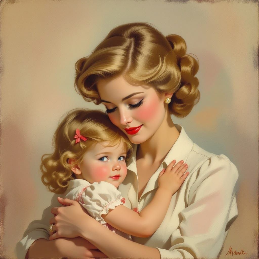 Mother and Child Embrace in 1960s Style