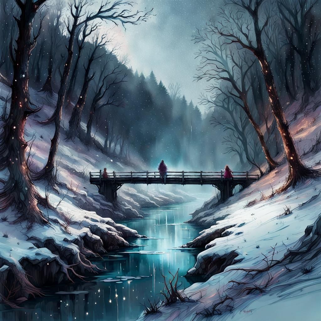 Winter River at Night: Fantasy Concept Art