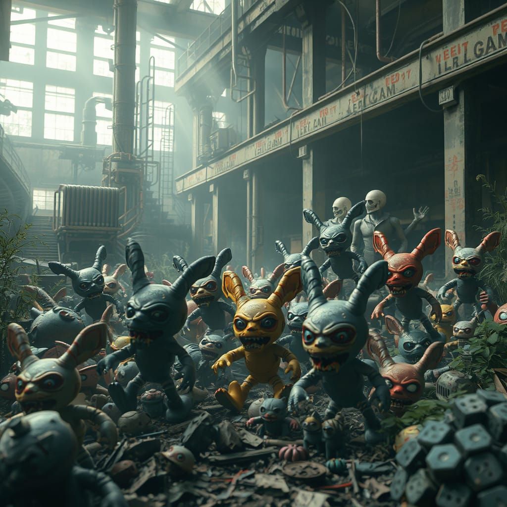 Abandoned Toy Factory Nightmare in Eerie, Hyper-Detailed Sty...