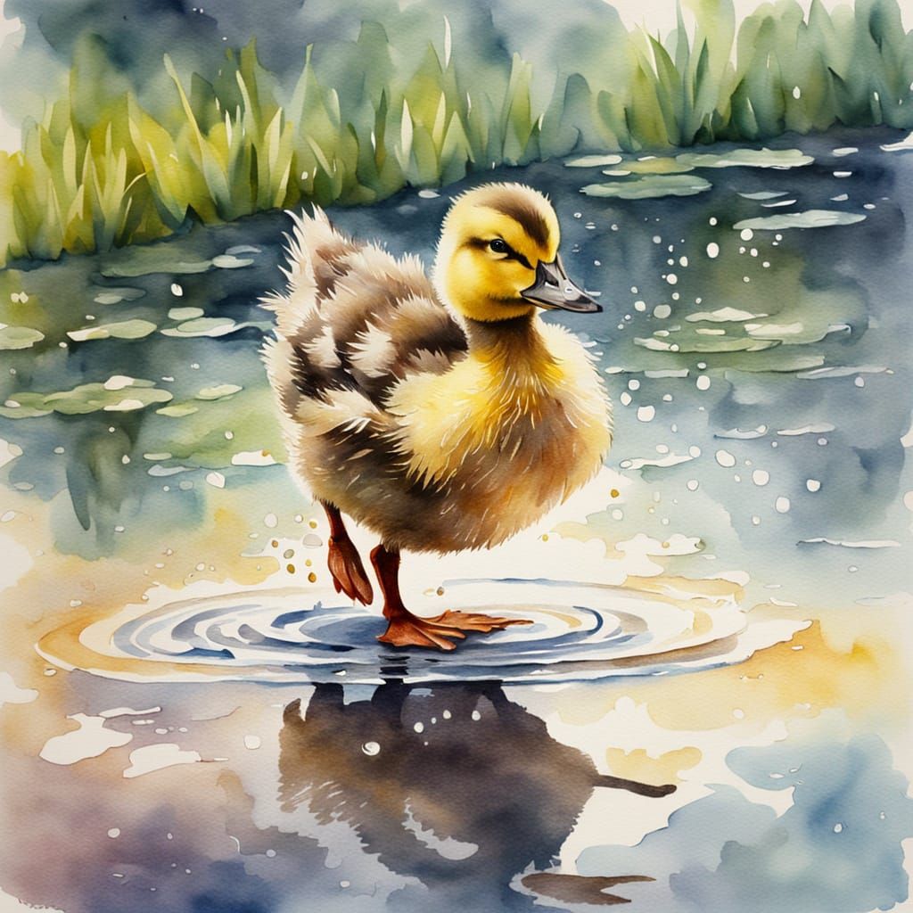 Dancing Duckling in Watercolor Puddle