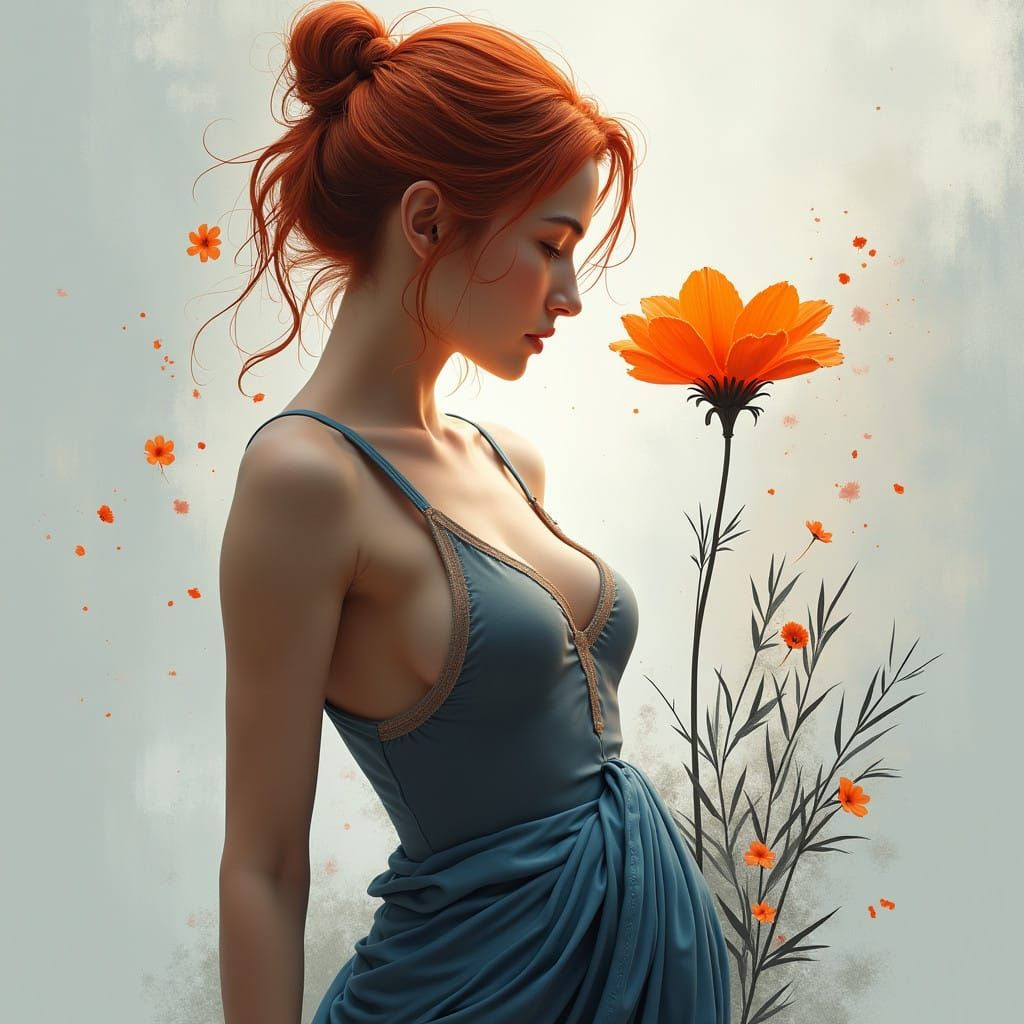 Lost in Thought: A Serene 3D Artwork of a Woman in Profile