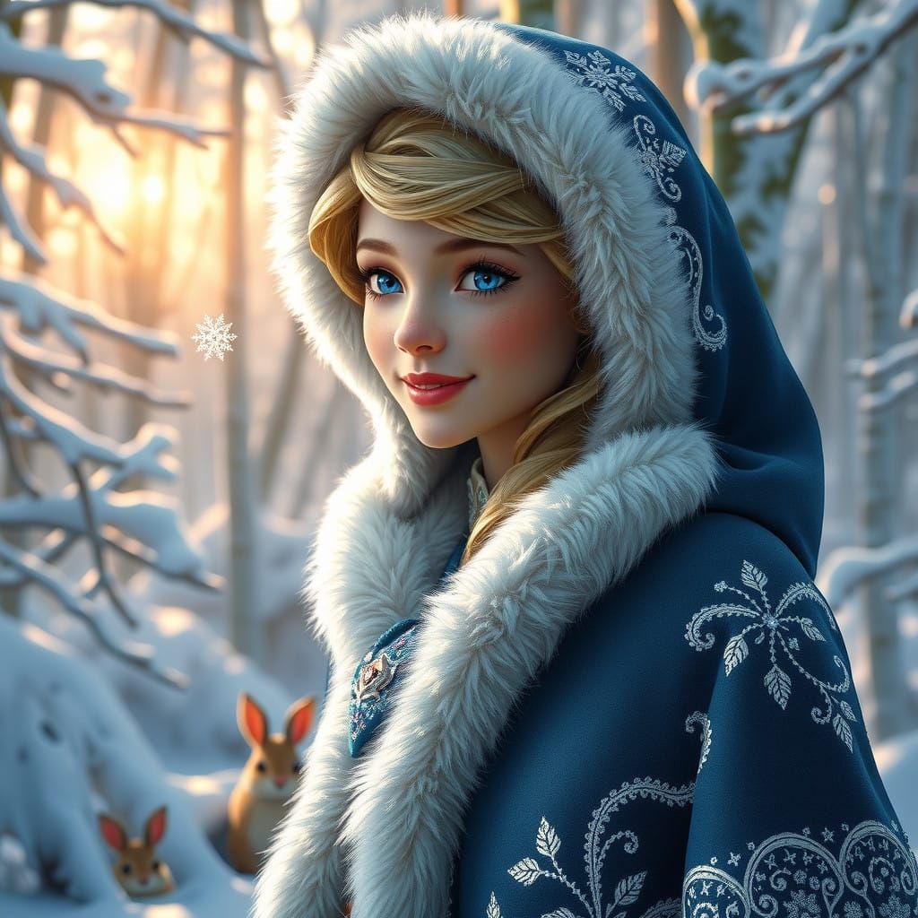 Majestic Princess Strolls through Winter Wonderland in Frost...