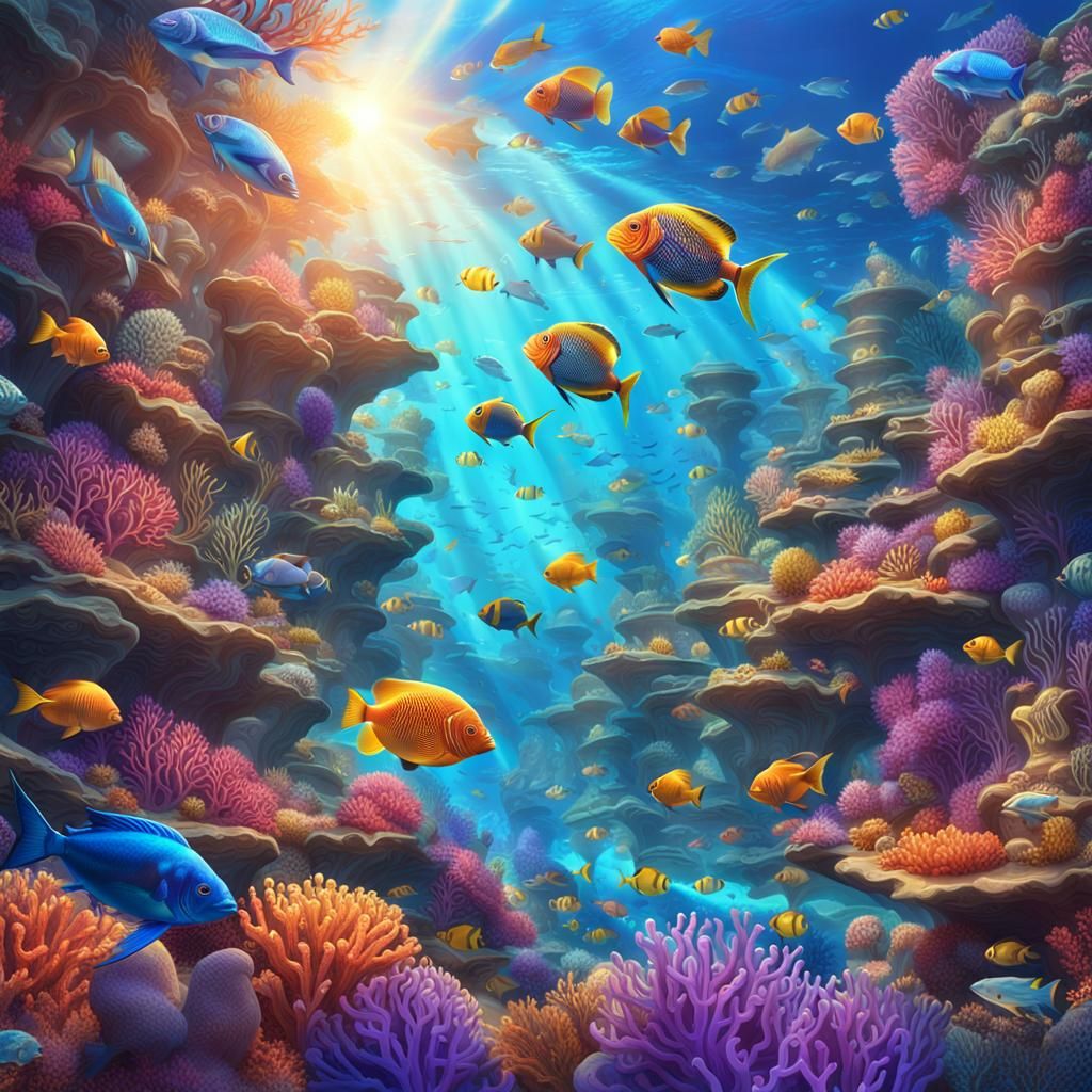 Vibrant Coral Reef Fantasy Concept Art