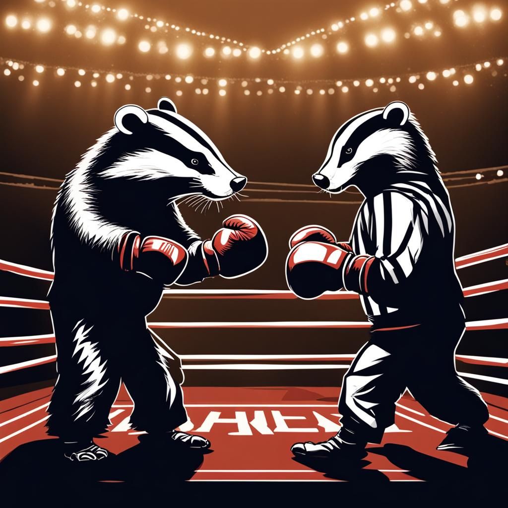 Badgers Boxing in a Spotlight Ring