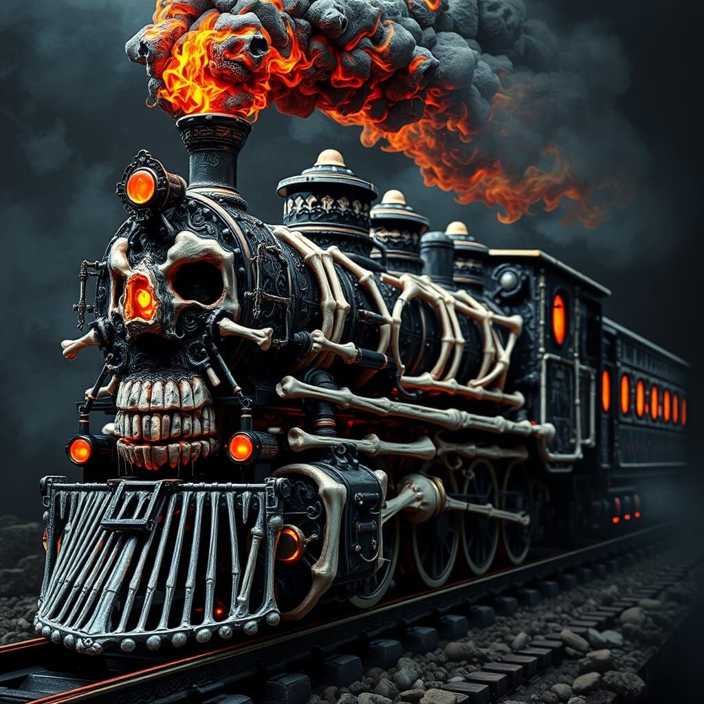 incredibly detailed mosaic, crystalline ghost train steam en...