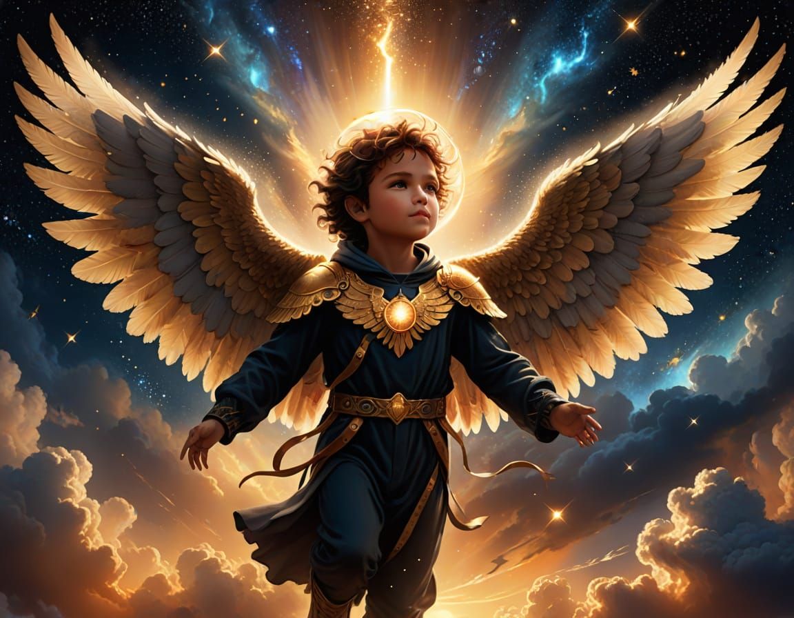 Cosmic Dark Angel Child in Digital Painting