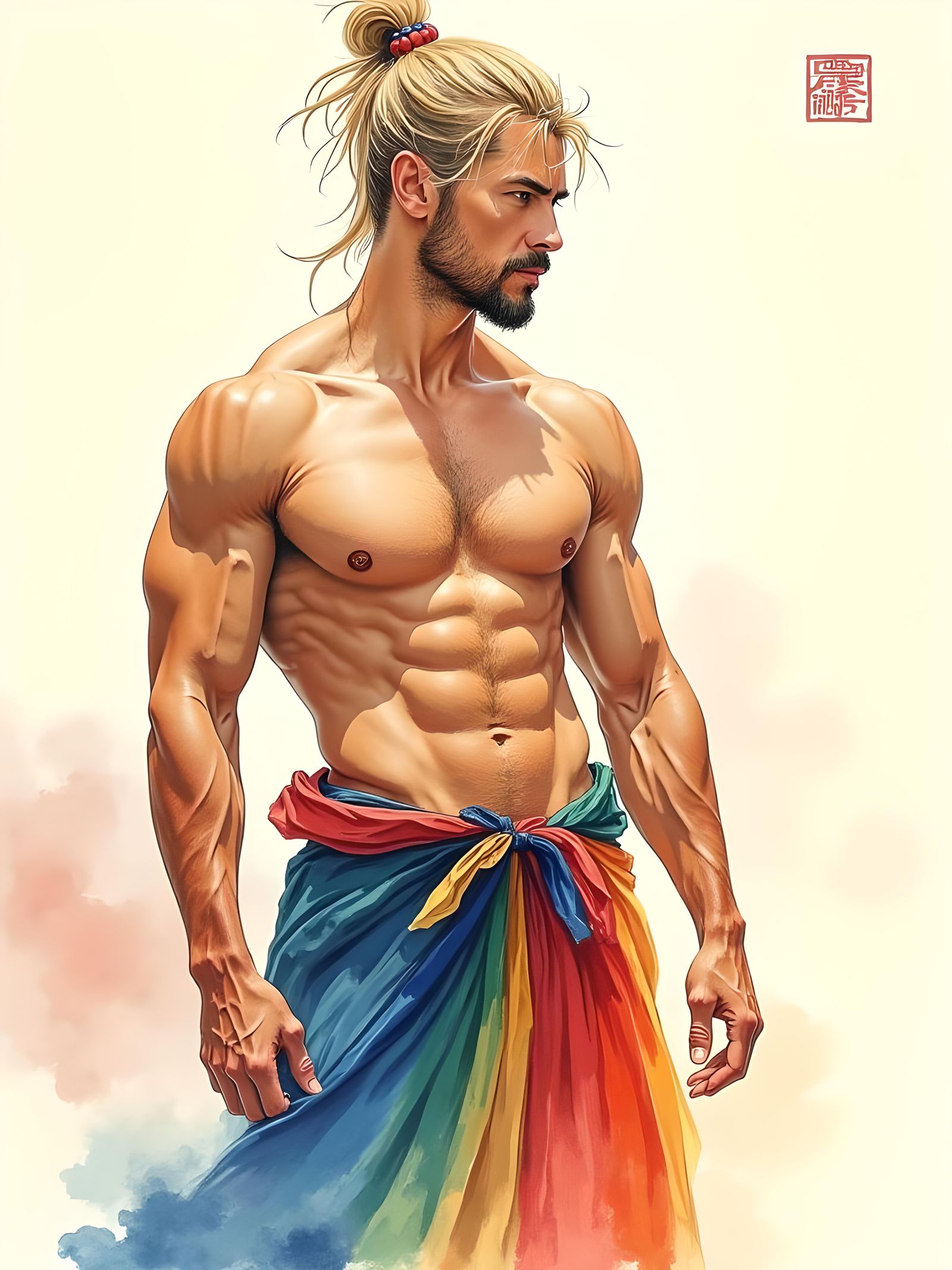 Rainbow Ink Portrait of a Handsome Man