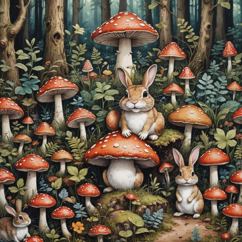 Toadstools and Rabbit: A Surreal Fairytale Dreamscape