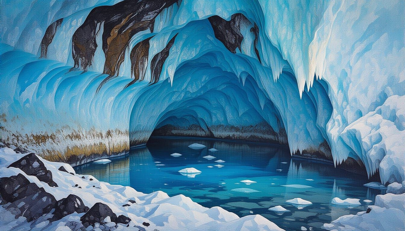 Katla Ice Cave Iceland in Gouache Style