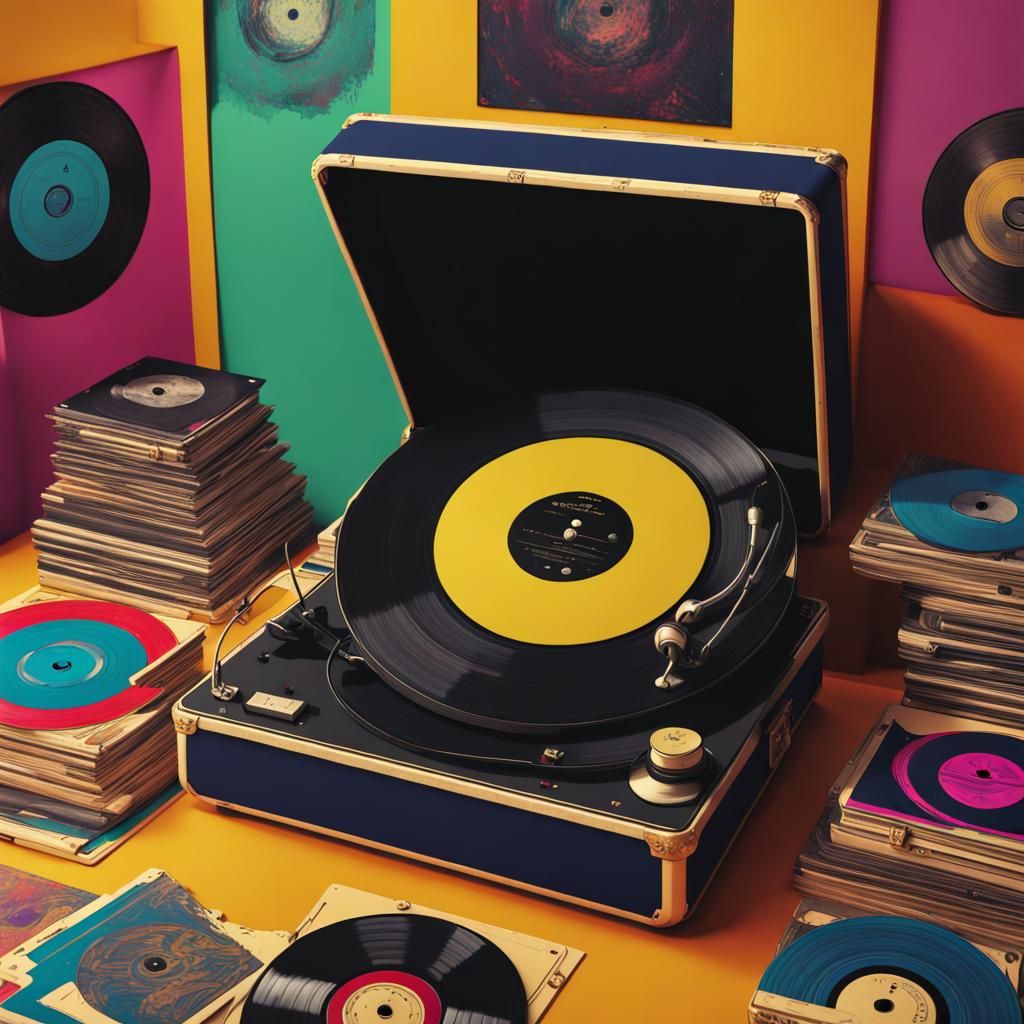 Record Player in Den: Pop Art Screen Print