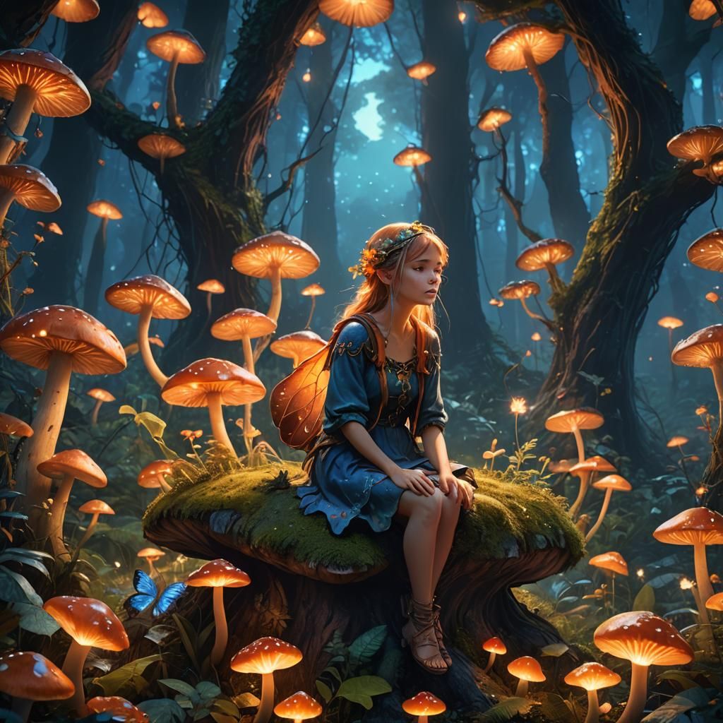 Sleepy Fairy in Lush Forest: Fantasy Matte Painting