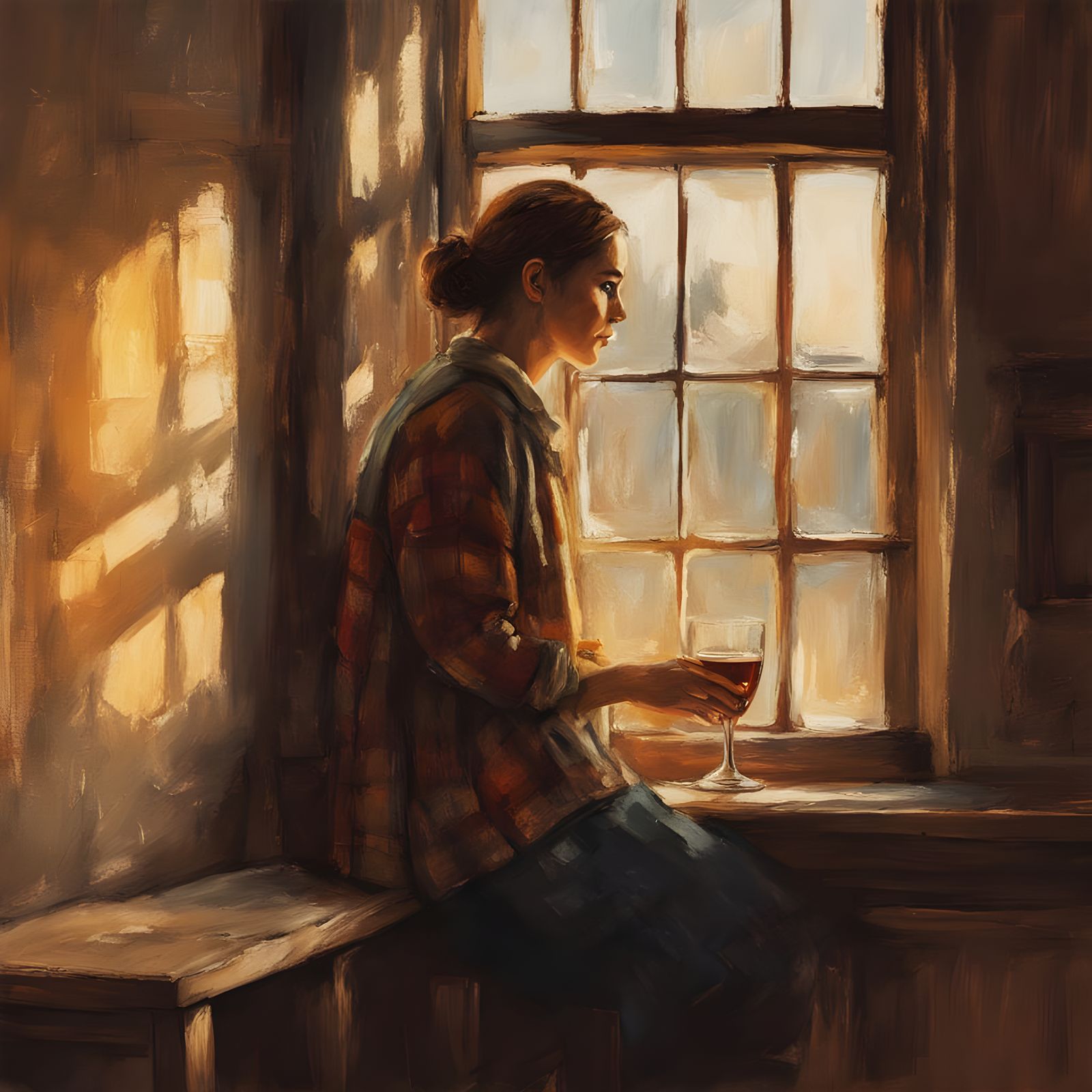 Cowgirl in Bar: Impressionist Painting in Morisot Style