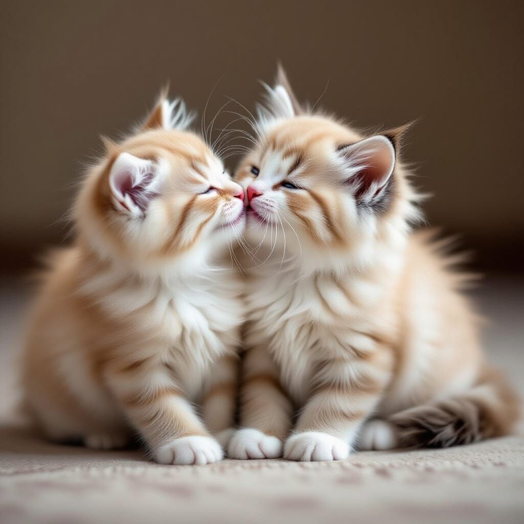 Two Ragdoll Kittens Kissing Tenderly