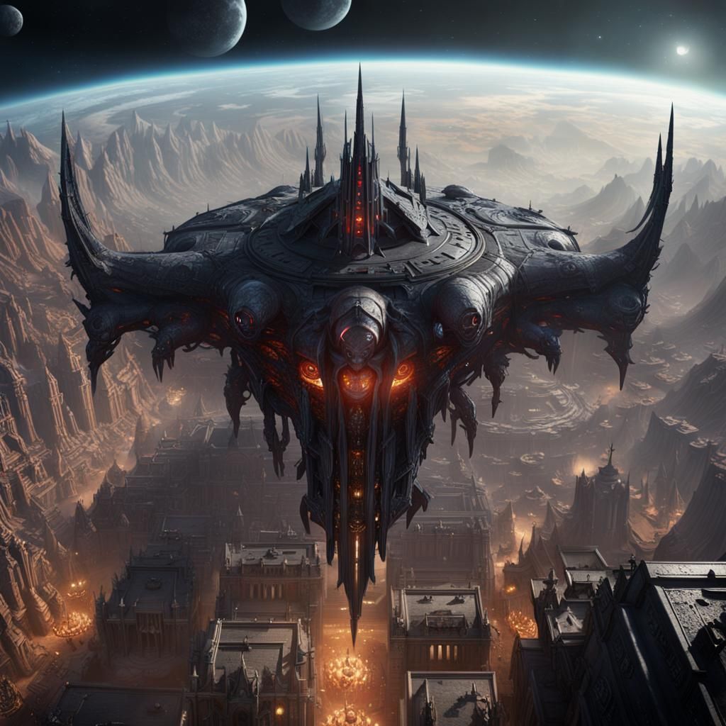 Demonic Spaceship Emerges near Gothic Cathedrals