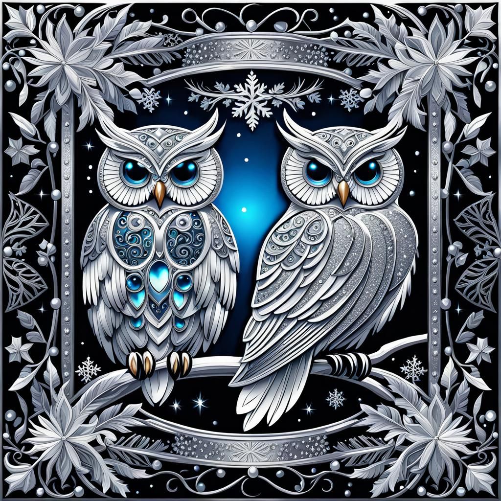 Silver Snowflake Owls with Embroidered Details