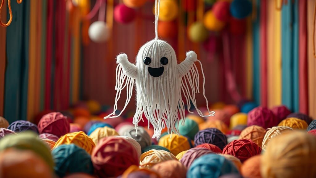 Cute Yarn Ghost in Colorful Room