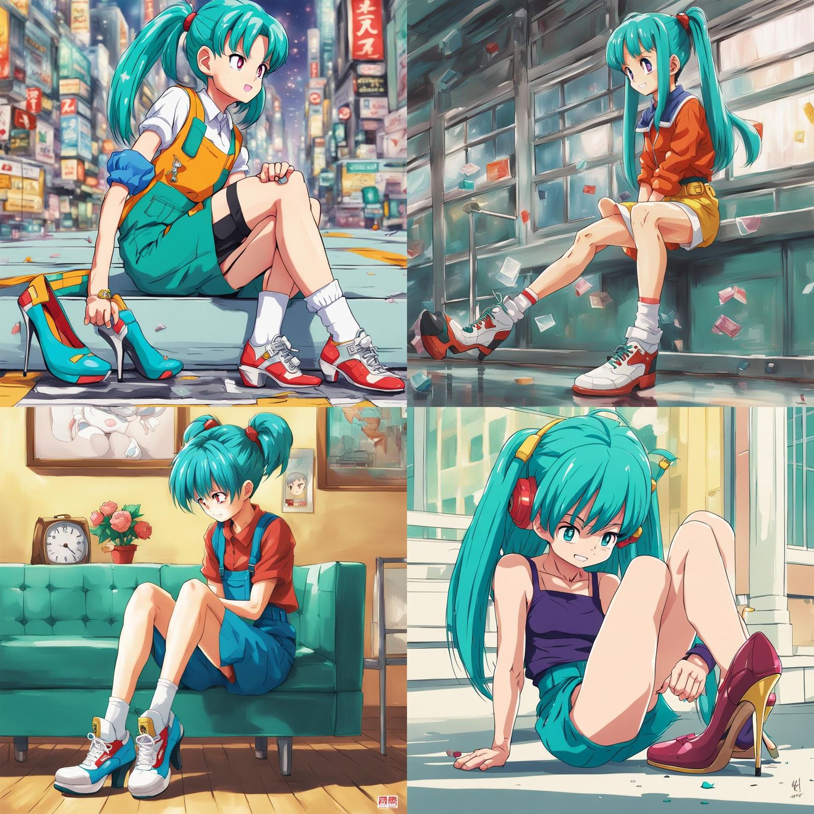 Bulma's Playful Anime High Heel Interaction