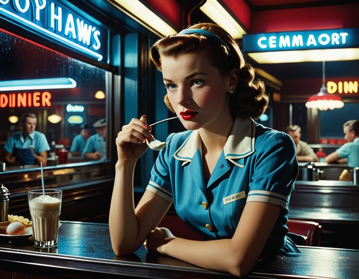 Dorothy Gale at the Nighthawks Diner in Noir Style