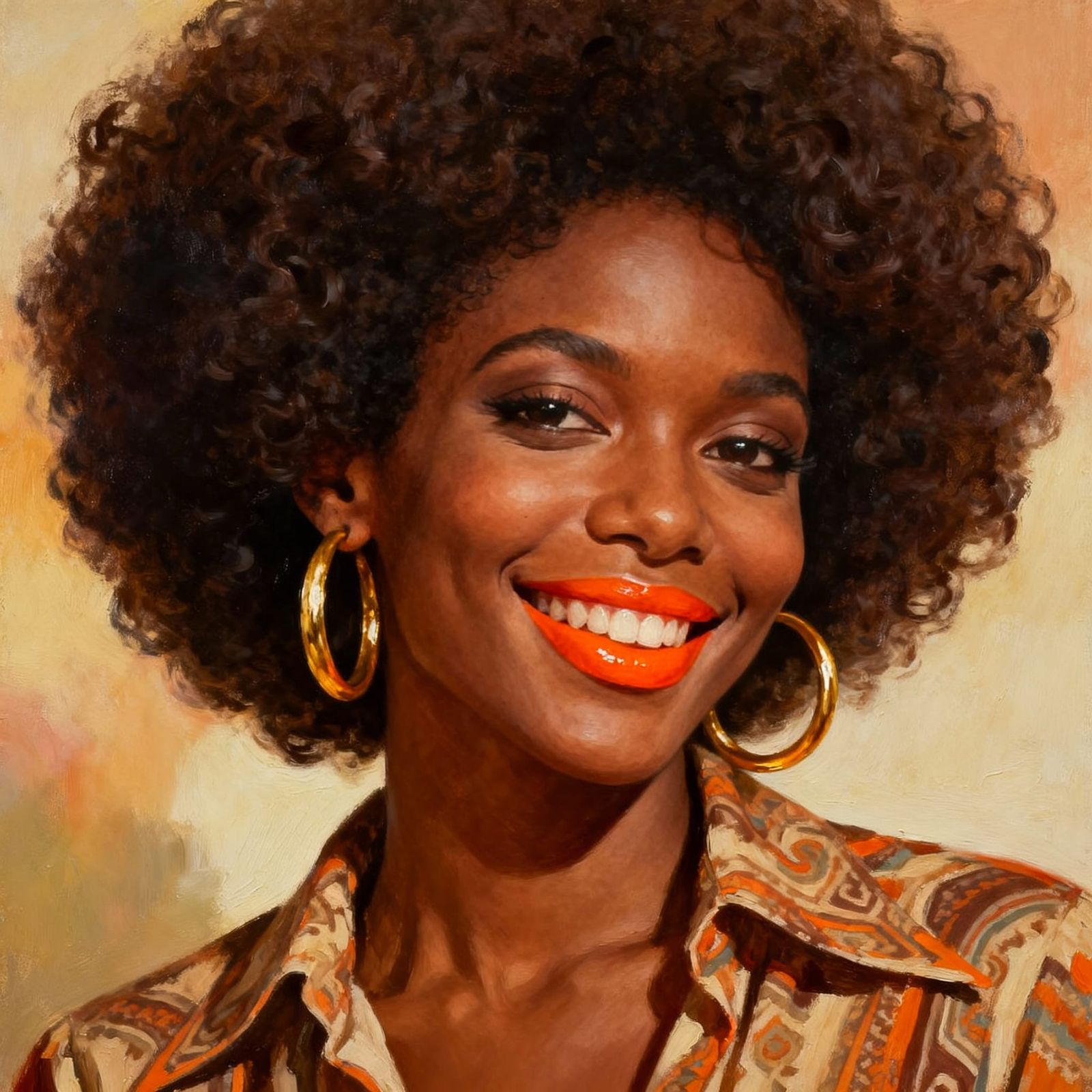 Realistic 1970s Portrait of Smiling Woman
