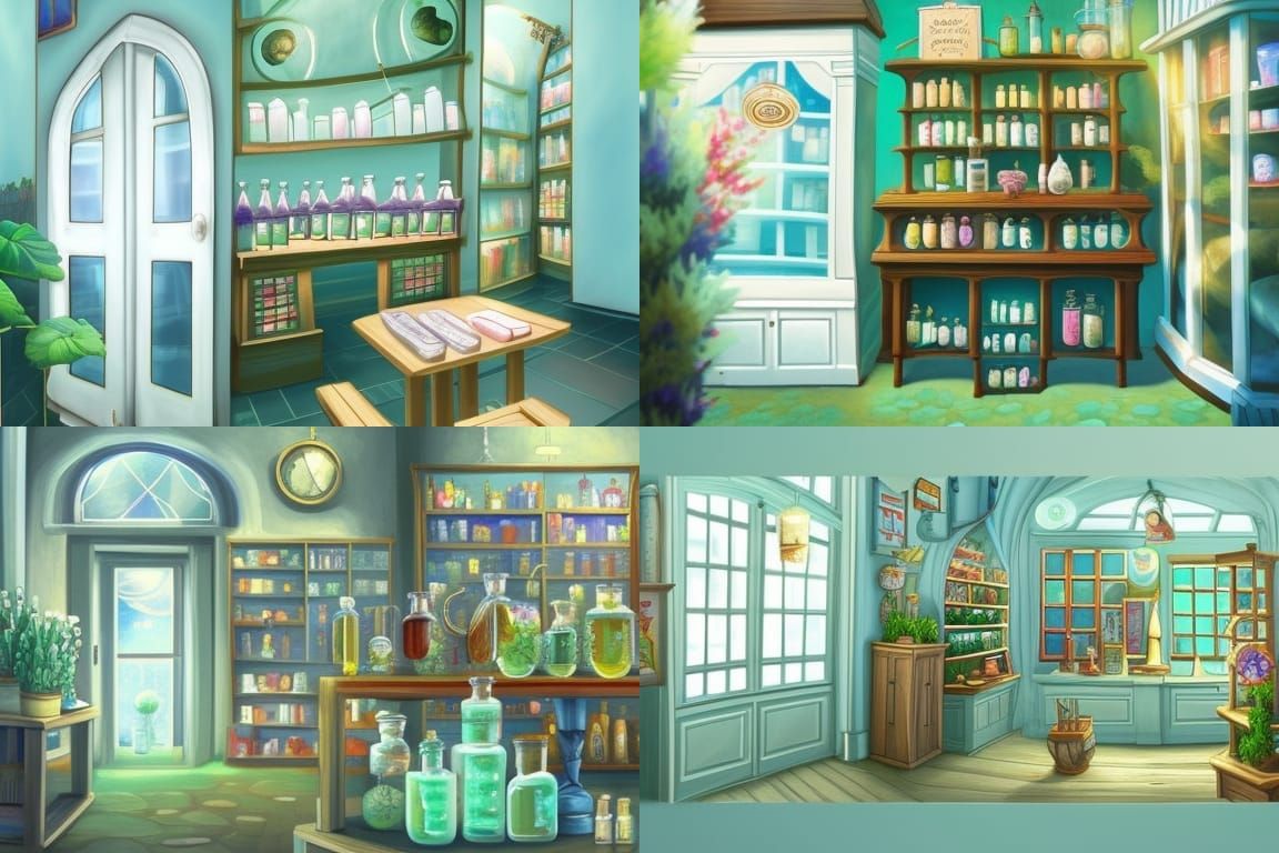 Potion Shop in Magic Realism Anime Style