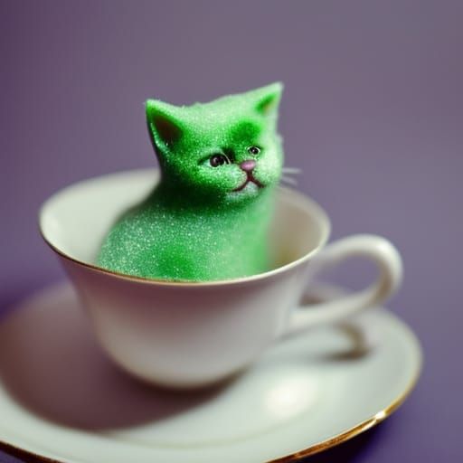 Boiled Sugar Kitten in Crystal Teacup