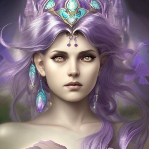 Moon Elf Queen Overlooking Island Port City