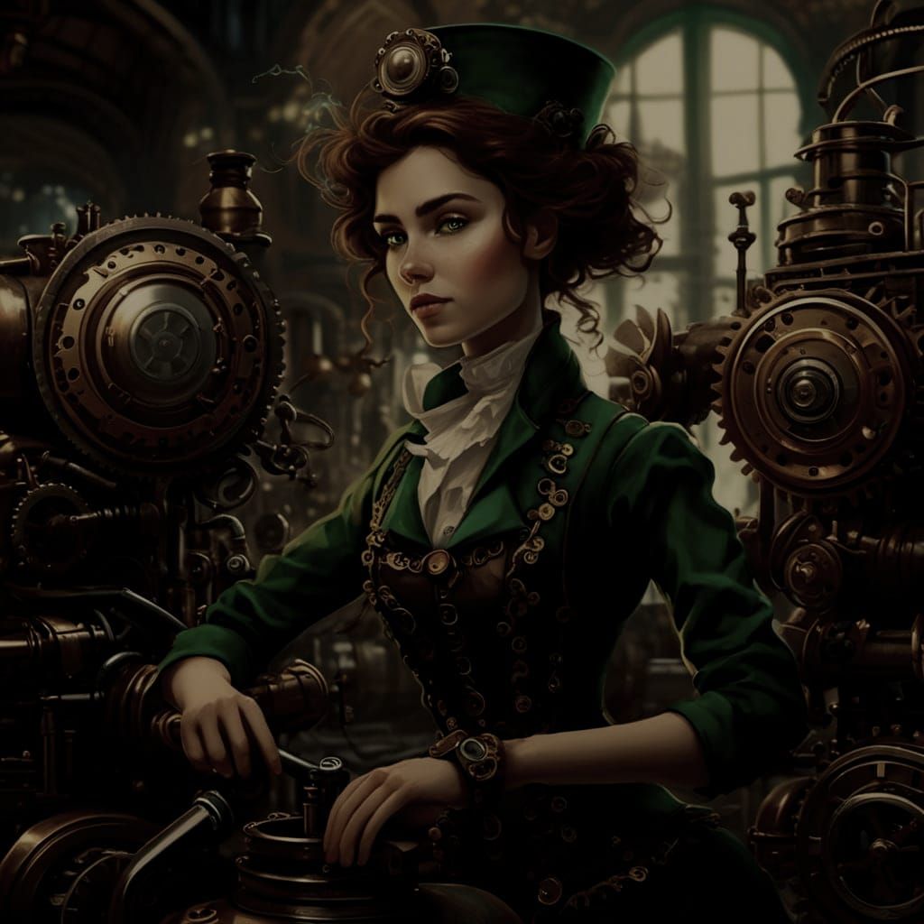 Girl with Steampunk Engine: Digital Portrait