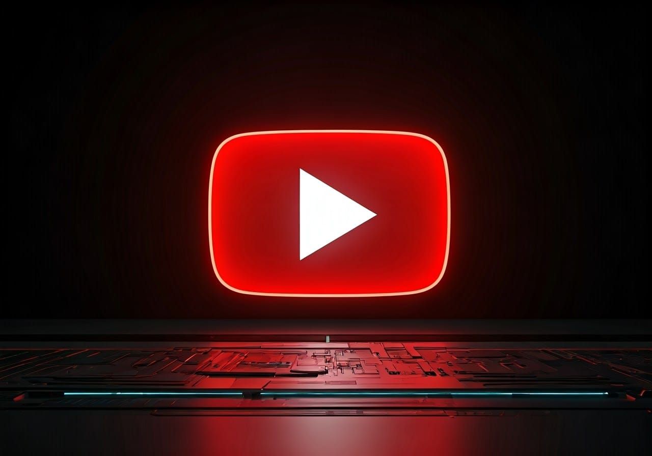 Futuristic YouTube Play Button in Digital Art Style