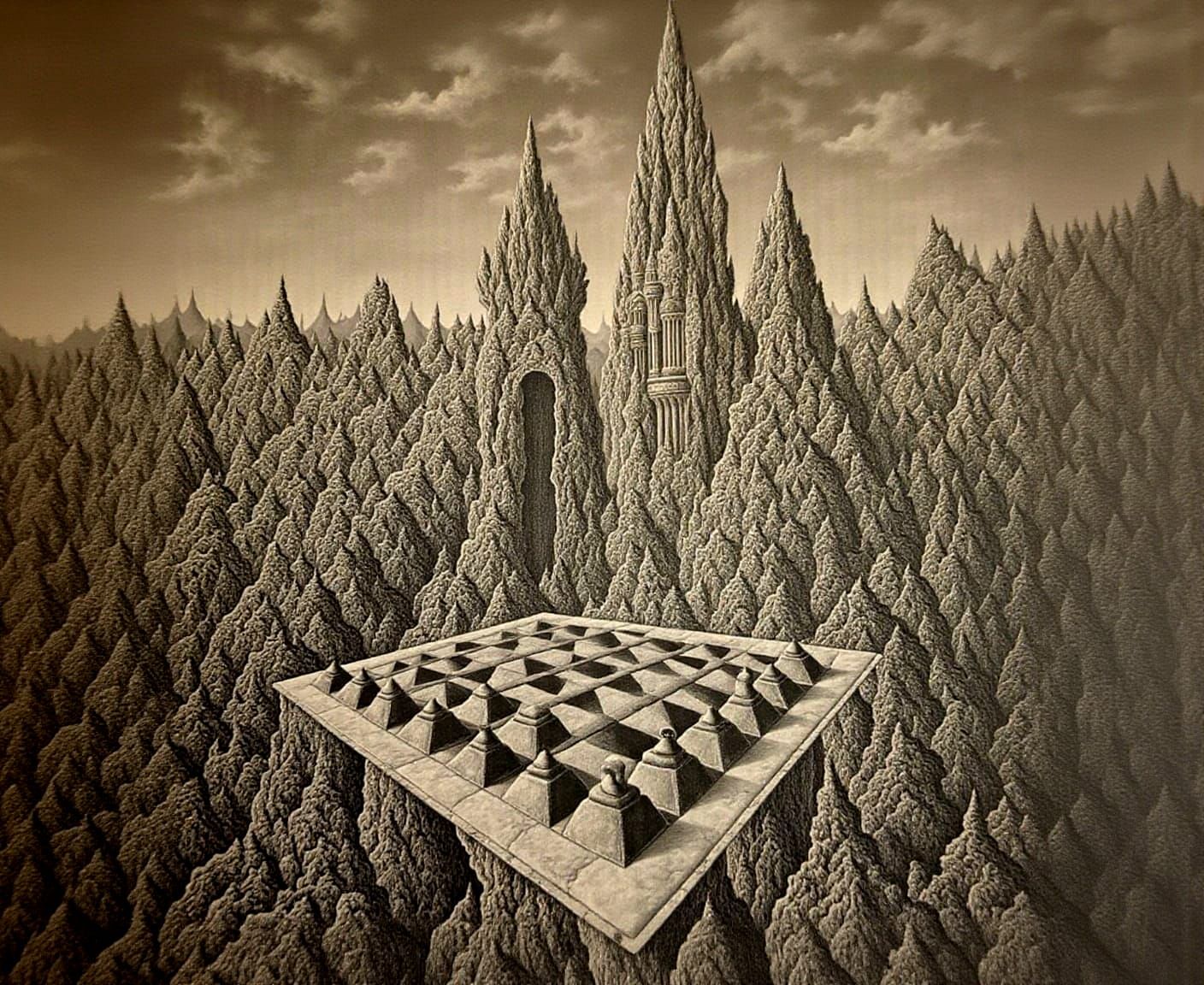 Checkered Landscape with Chess Piece Figures