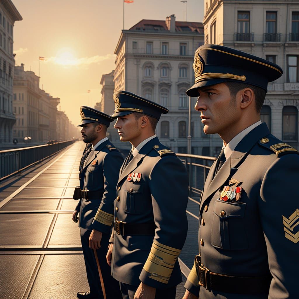 Italian Navy Officers on Trieste Bridge in 3D Style