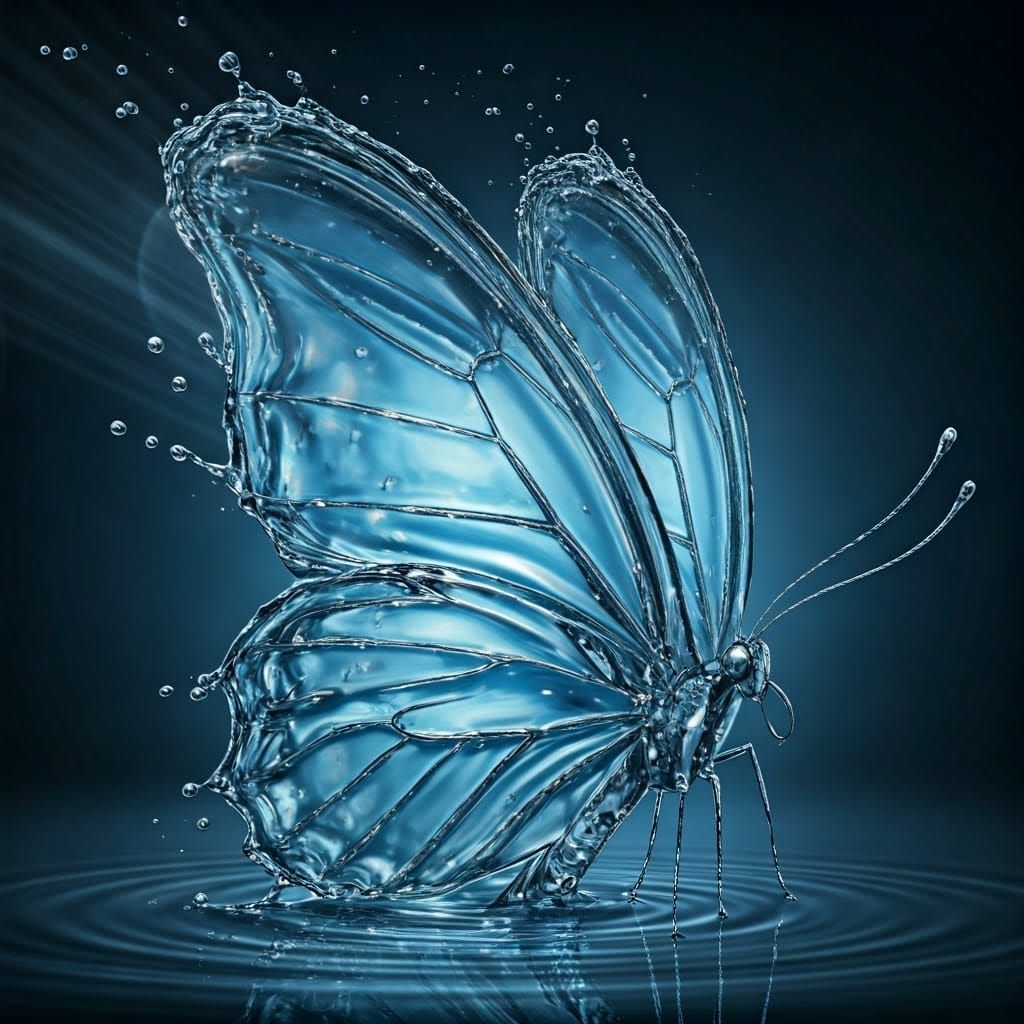 Surreal Water Butterfly in Intricate Splash Art Style