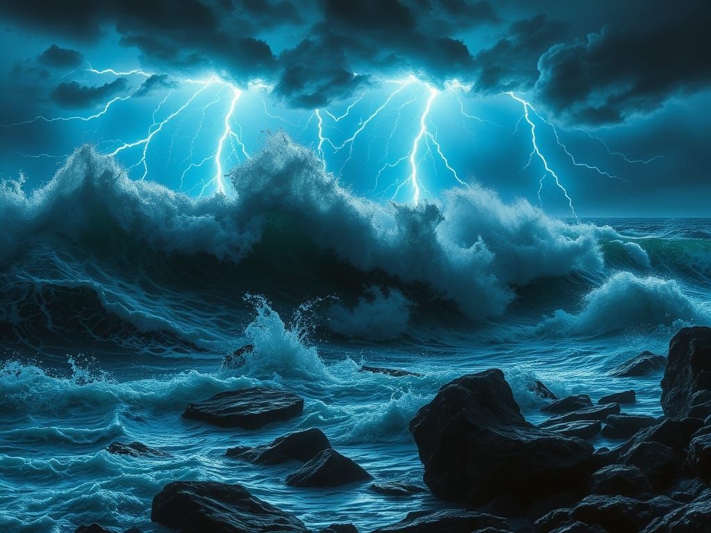 Electric Storm Unleashes Fury on the Rocky Shore