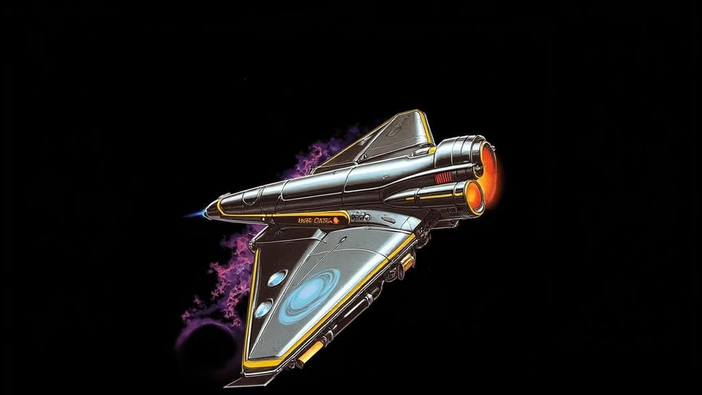 Retro-Futuristic Aircraft Over Gas Giant in Sci-Fi Style