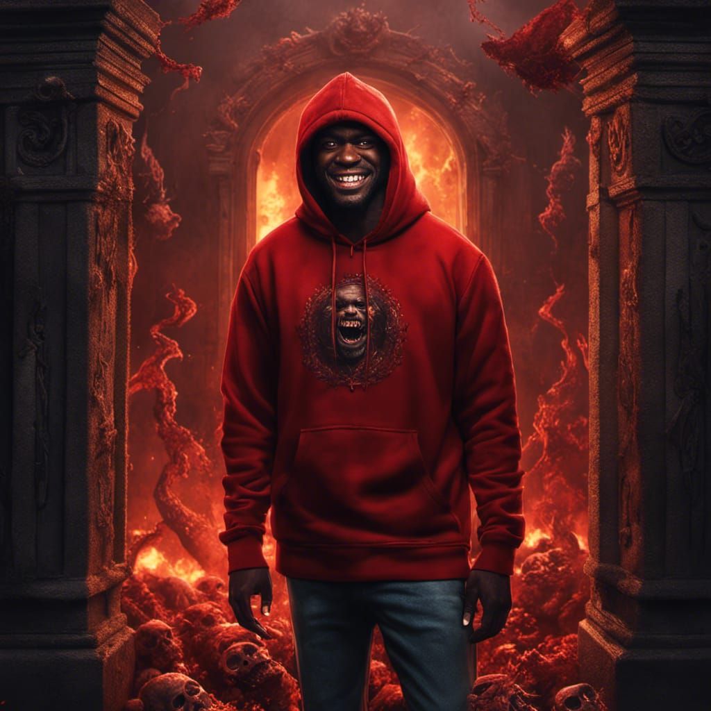 Detailed Man in Red Hoodie Amidst Undead Horde