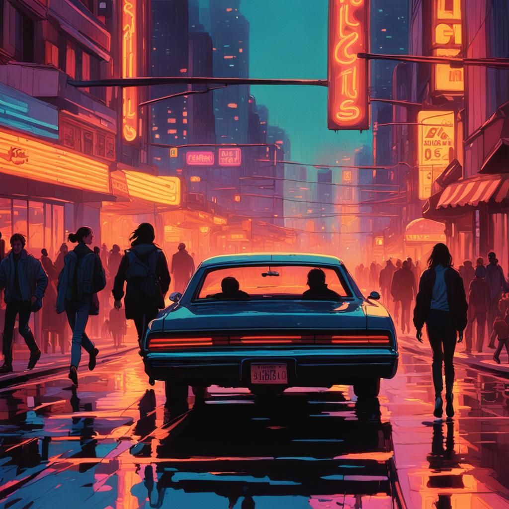 Cinematic Cityscape Escape in Neon Noir Style