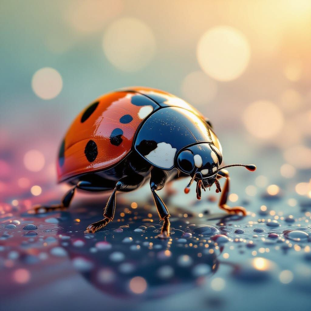 Hyperrealistic Ladybug Macro Photo in Splash Art Style