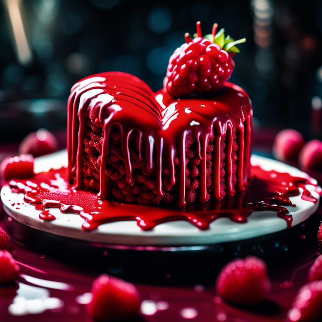 Gothic Red Velvet Heart Cake with Raspberry Syrup