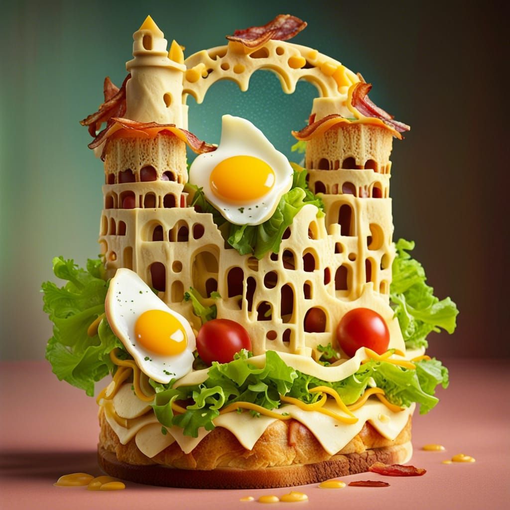 Whimsical Castle Sandwich in Fluid Photography Style