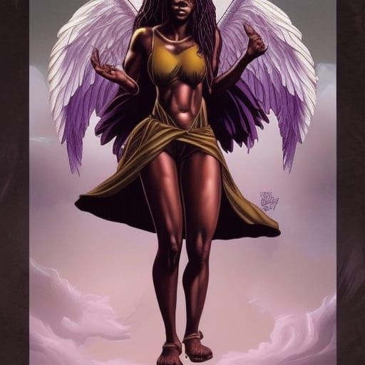 Post-Apocalyptic Black Angel in Comic Book Style