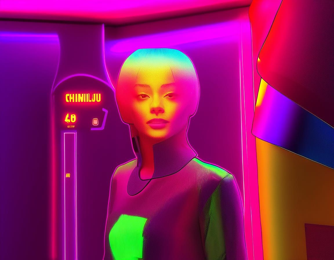 Digital Artist at Work in Neon-Lit Studio