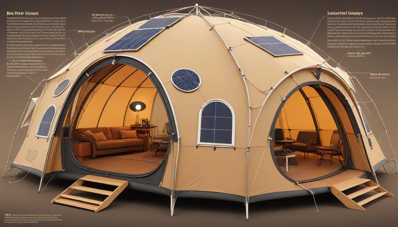 Vintage-Inspired Blueprint of a Futuristic Solar-Powered Ten...