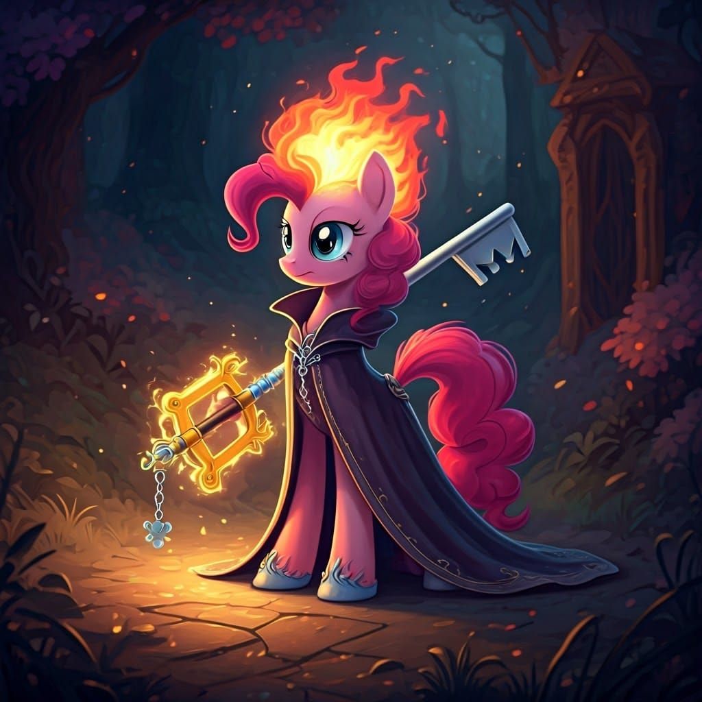 Mystical Pony Mage Wields Keyblade in Whimsical Dreamscape