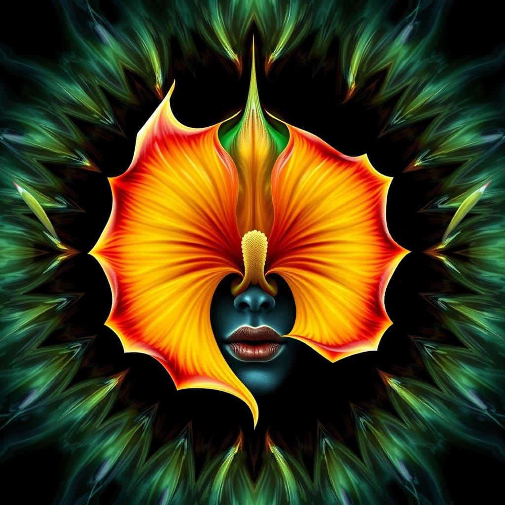Calla Lily Portrait in Vibrant Fractal Style on Black Backgr...