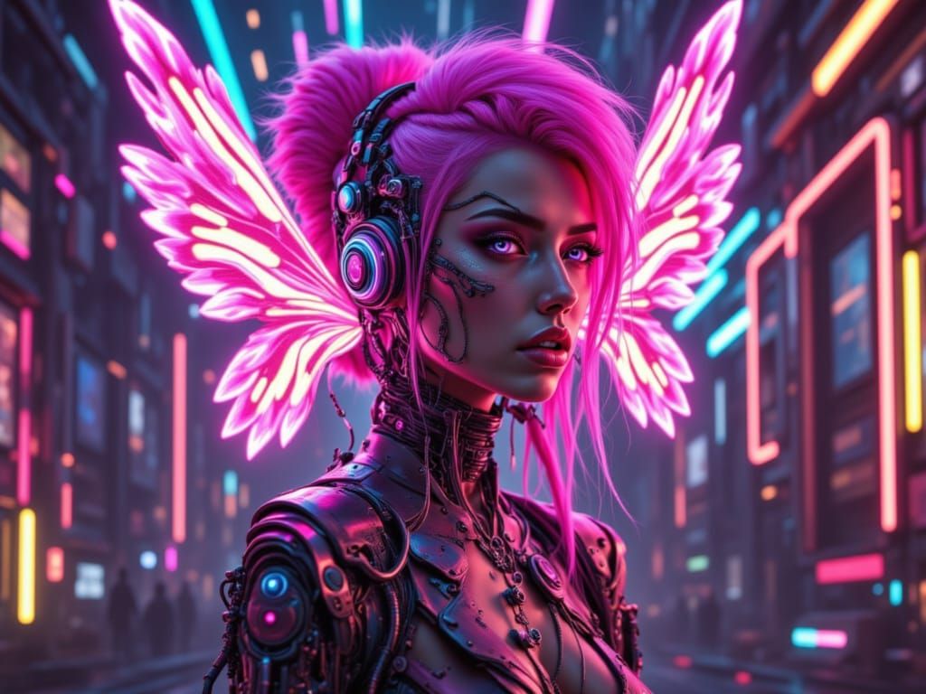 Cyberpunk Fairy DJ Superhero with Fire