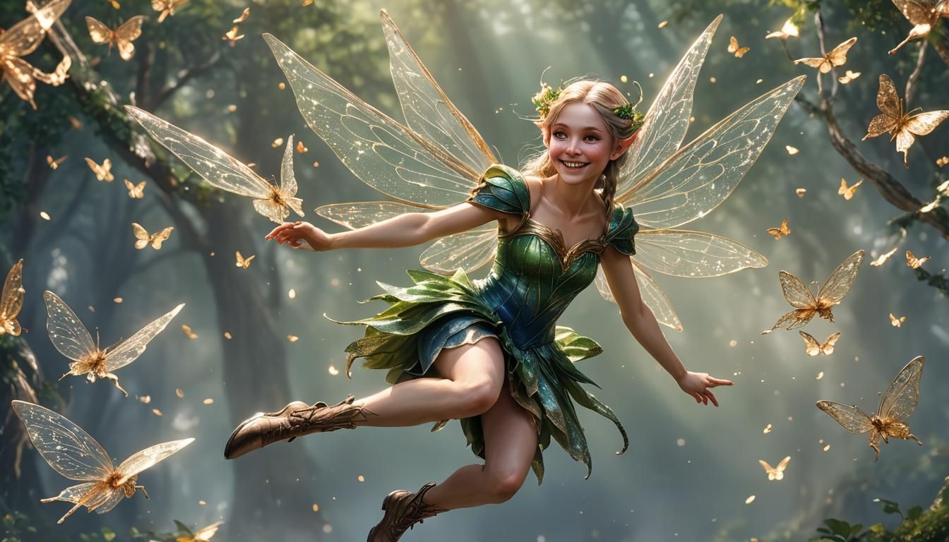 Hyperrealistic Fairy Pixie Portrait with Glitter Effects
