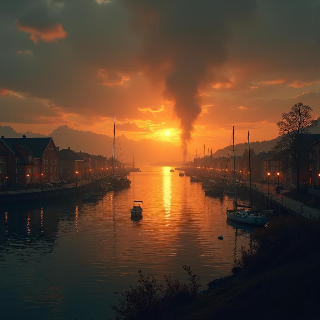 Alien Invasion Destroys Oslo Fjord Sunset